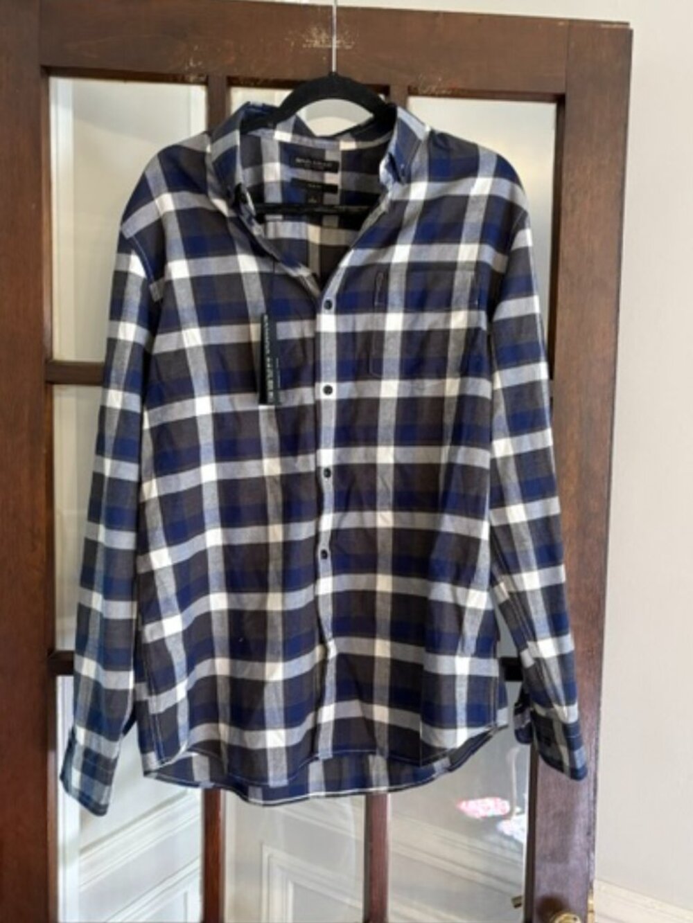 Banana Republic Slim Fit Luxe Flannel Shirt in Blue Plaid, Size Large